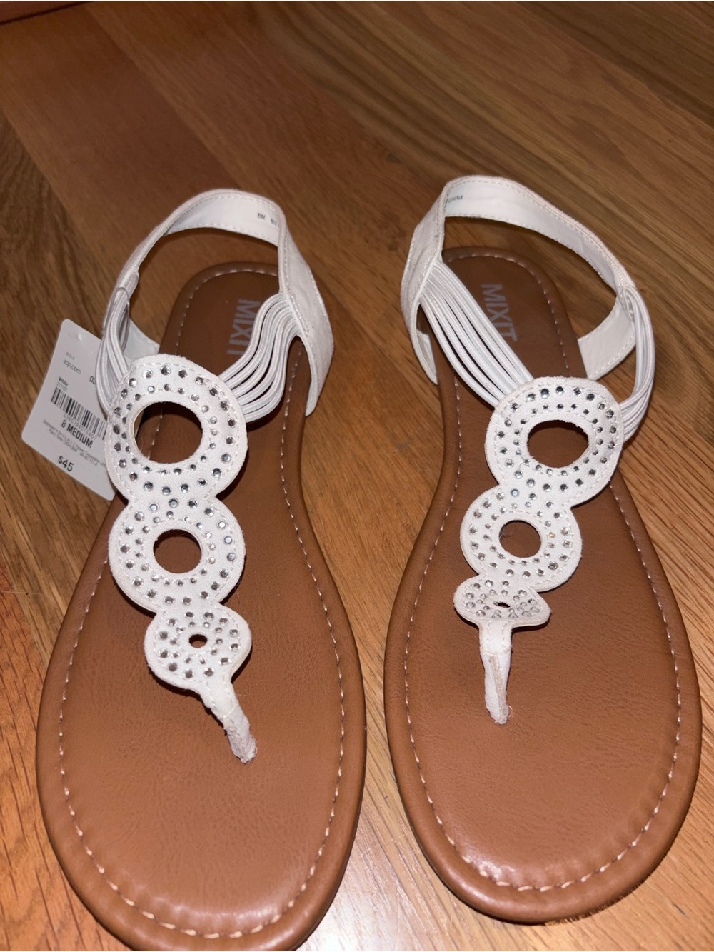 NWT. Mixit White Rhinestone T-Strap Slingback Sandals. Size 8.